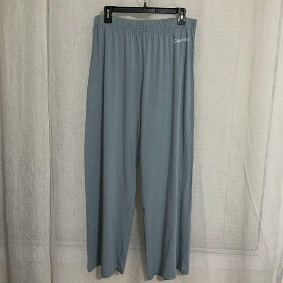 CK L Slate Seafoam Blue Modal Blend Notched Collar Short Sleeve Top Wide Leg PJ - Picture 11 of 16
